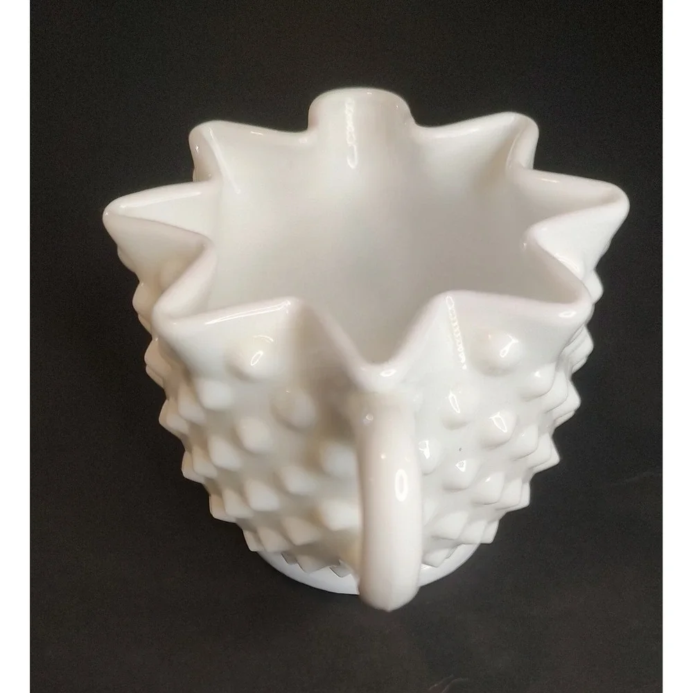 Vintage Fenton Creamer Art‎ Hobnail Milk Glass with Ruffled Edge Cottage Core